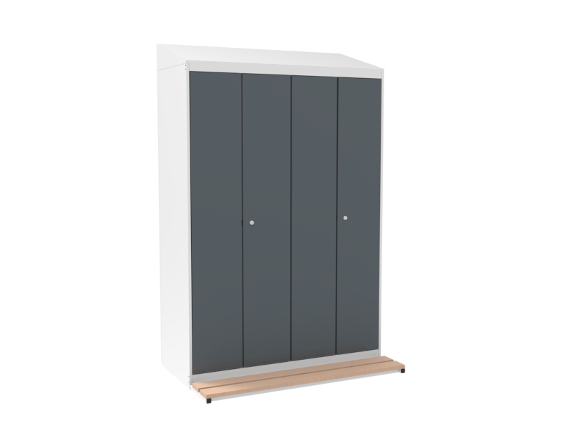 Wardrobe for wall with bench and sloping roof 4x300mm